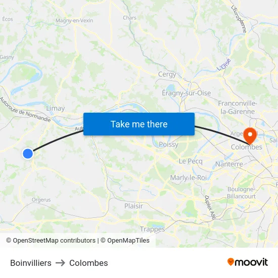 Boinvilliers to Colombes map