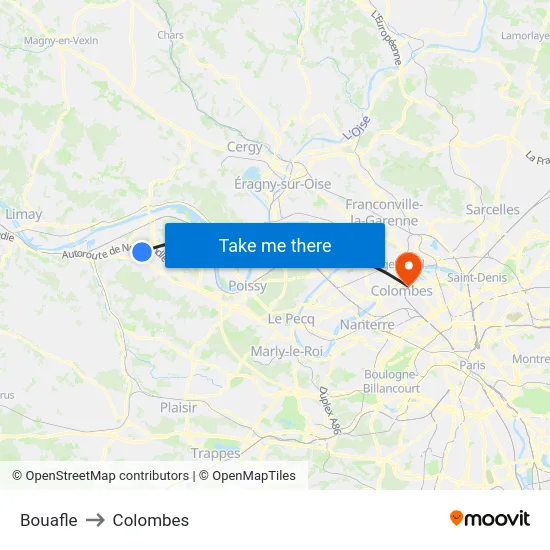 Bouafle to Colombes map