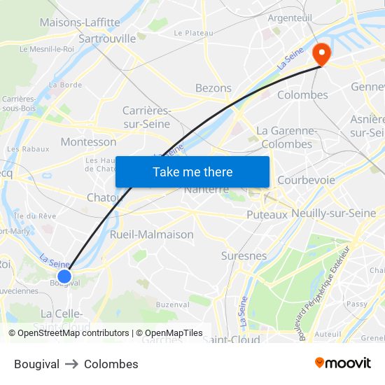 Bougival to Colombes map