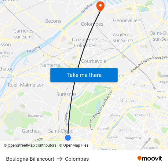 Boulogne-Billancourt to Colombes map