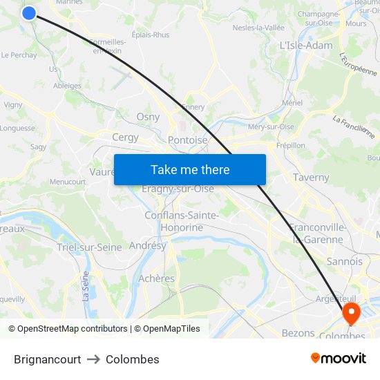 Brignancourt to Colombes map