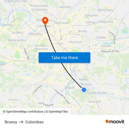Brunoy to Colombes map