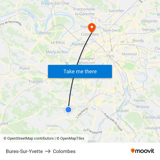 Bures-Sur-Yvette to Colombes map