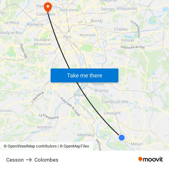 Cesson to Colombes map
