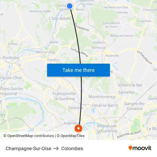 Champagne-Sur-Oise to Colombes map