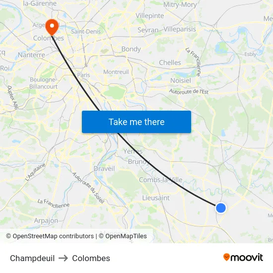Champdeuil to Colombes map