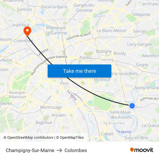 Champigny-Sur-Marne to Colombes map