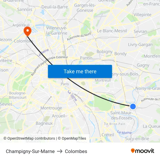 Champigny-Sur-Marne to Colombes map