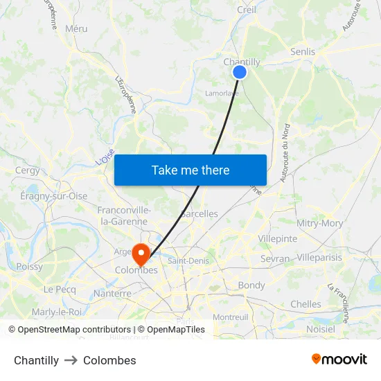 Chantilly to Colombes map