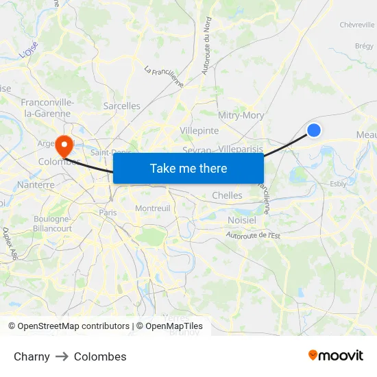 Charny to Colombes map