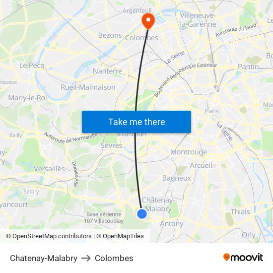 Chatenay-Malabry to Colombes map