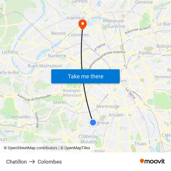 Chatillon to Colombes map