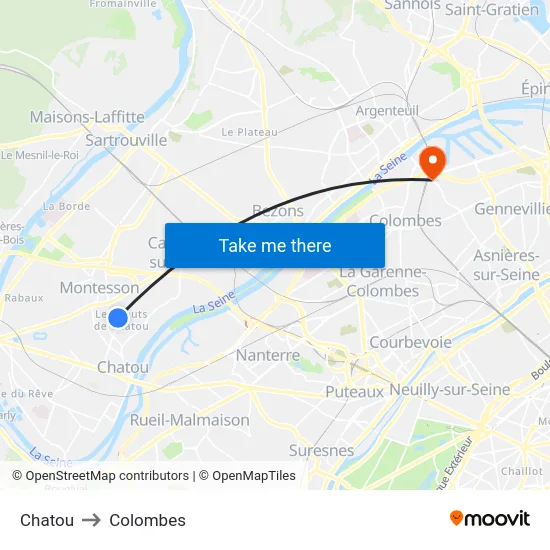 Chatou to Colombes map