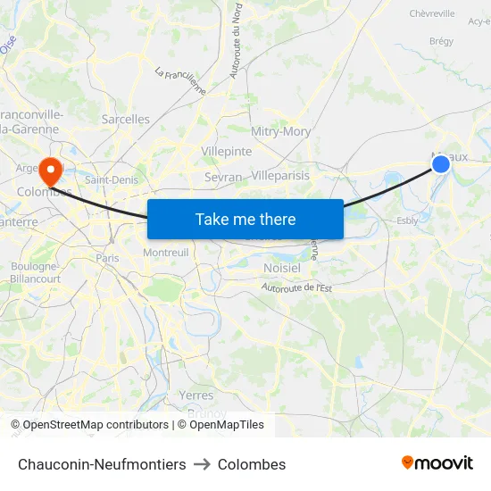 Chauconin-Neufmontiers to Colombes map