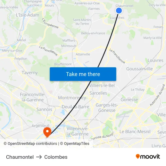 Chaumontel to Colombes map