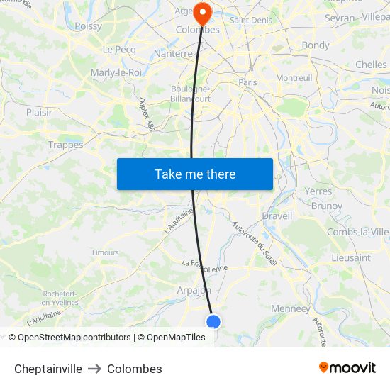 Cheptainville to Colombes map