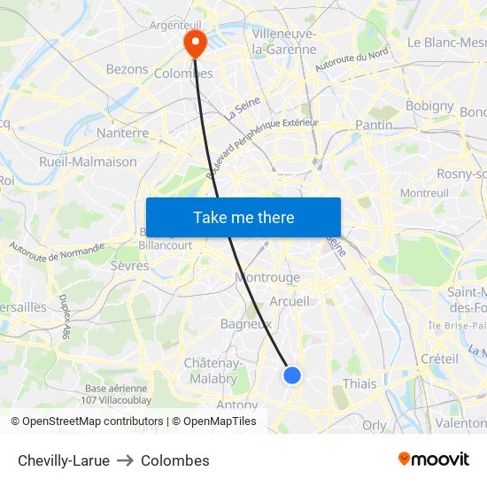 Chevilly-Larue to Colombes map