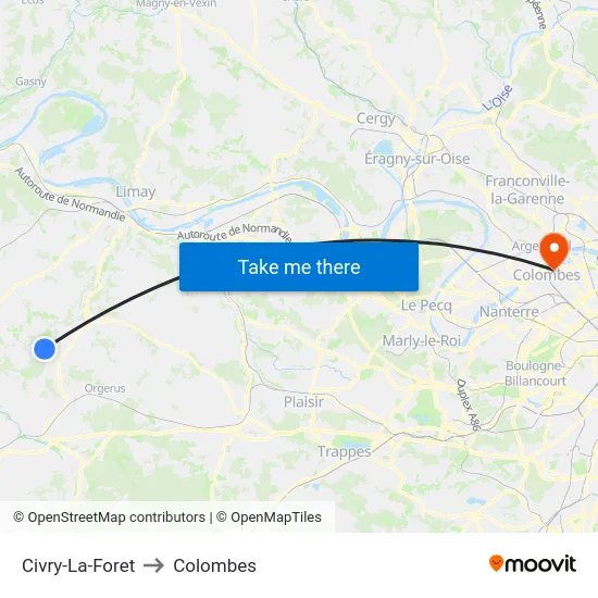 Civry-La-Foret to Colombes map