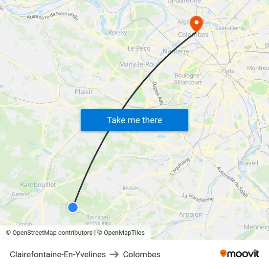Clairefontaine-En-Yvelines to Colombes map