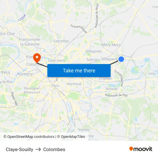 Claye-Souilly to Colombes map