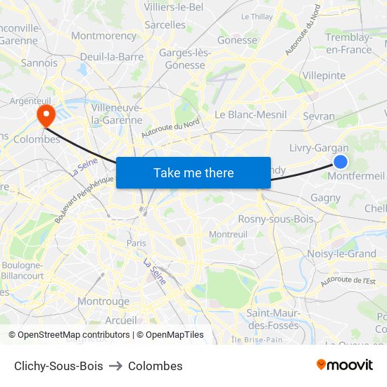 Clichy-Sous-Bois to Colombes map
