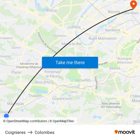 Coignieres to Colombes map