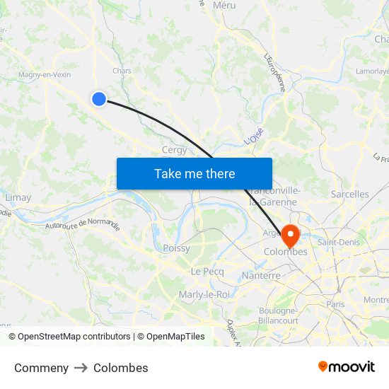Commeny to Colombes map