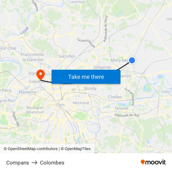 Compans to Colombes map
