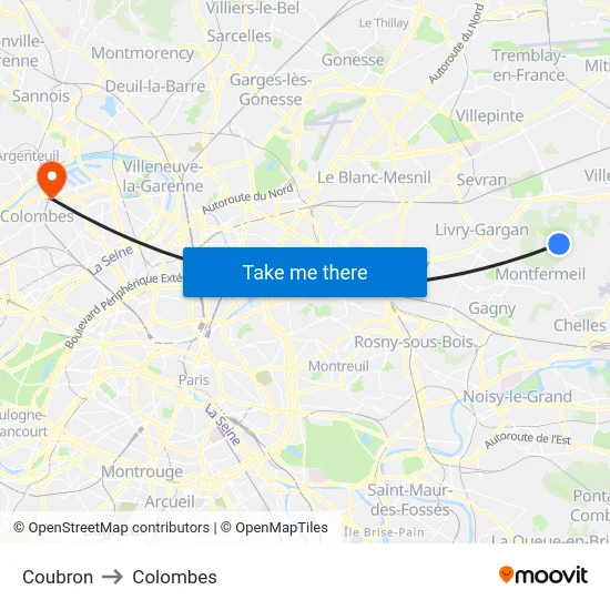 Coubron to Colombes map