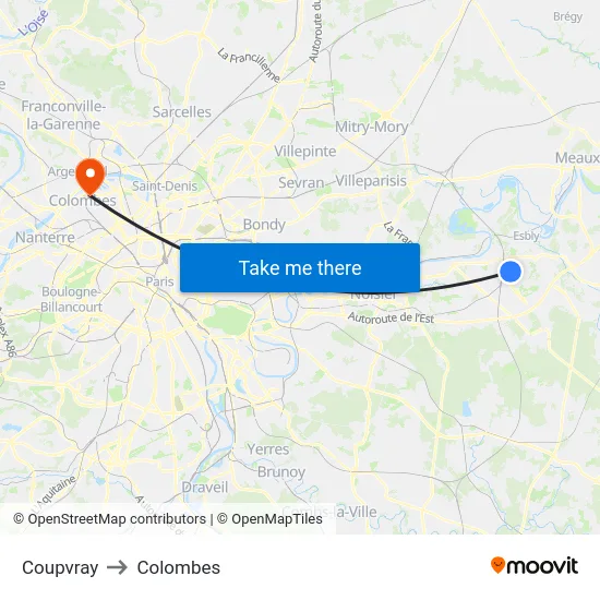 Coupvray to Colombes map