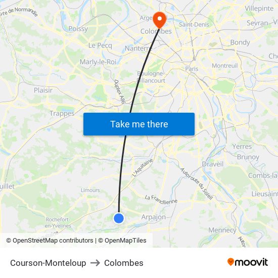 Courson-Monteloup to Colombes map