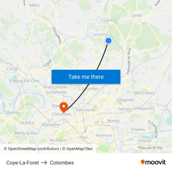 Coye-La-Foret to Colombes map