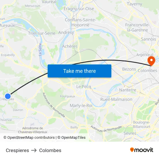 Crespieres to Colombes map