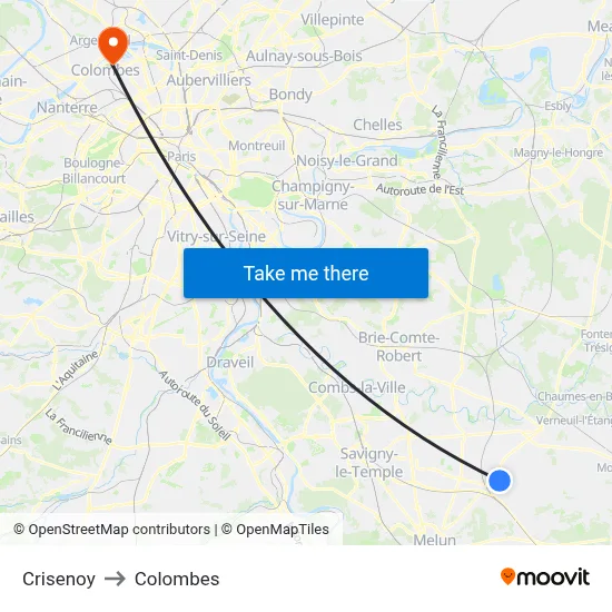 Crisenoy to Colombes map