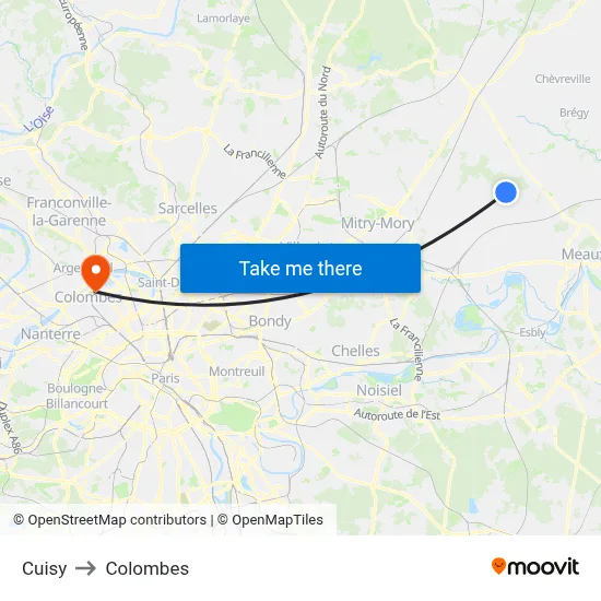 Cuisy to Colombes map