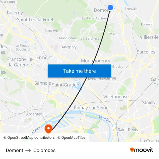 Domont to Colombes map
