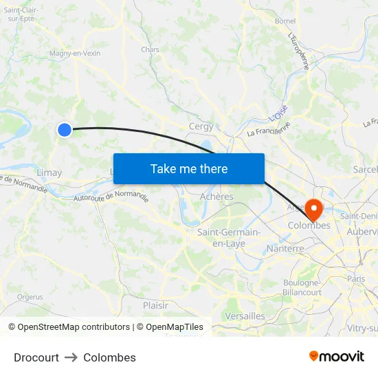 Drocourt to Colombes map