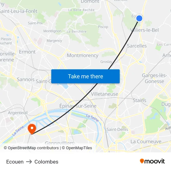 Ecouen to Colombes map