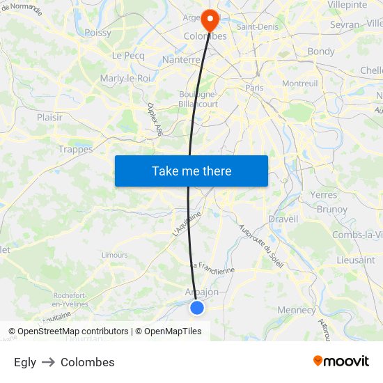 Egly to Colombes map