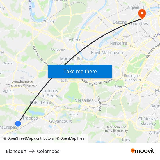 Elancourt to Colombes map