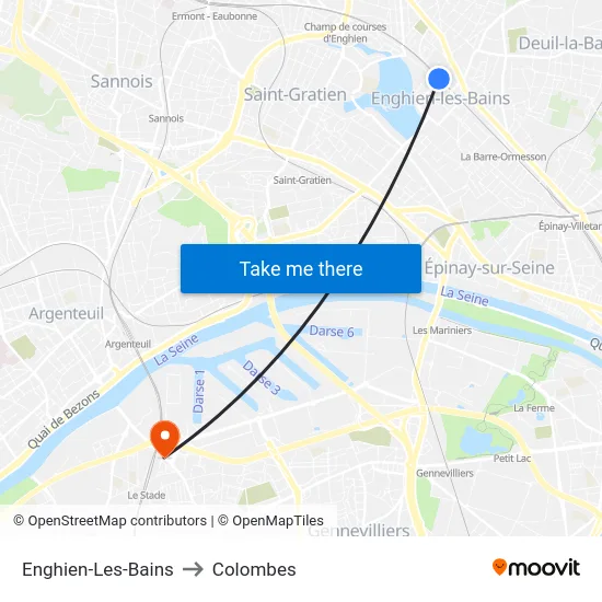 Enghien-Les-Bains to Colombes map