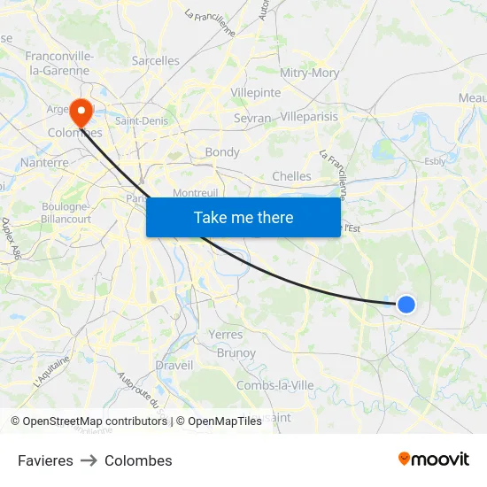 Favieres to Colombes map