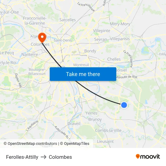 Ferolles-Attilly to Colombes map