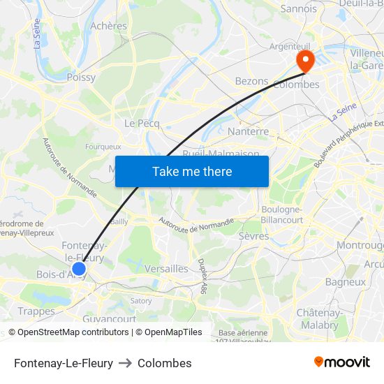 Fontenay-Le-Fleury to Colombes map