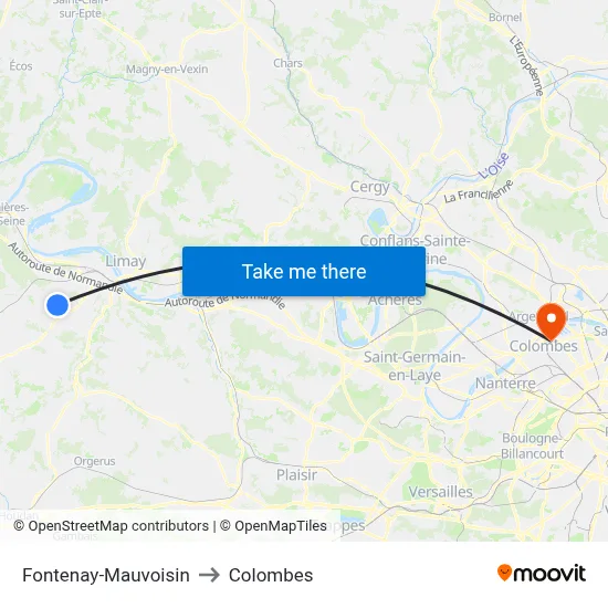 Fontenay-Mauvoisin to Colombes map