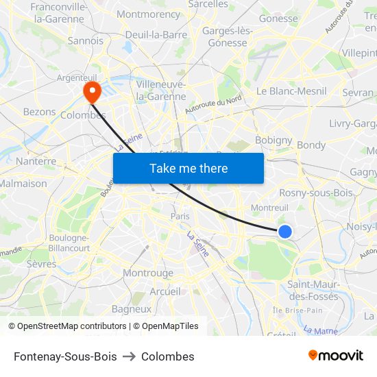 Fontenay-Sous-Bois to Colombes map