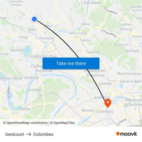 Genicourt to Colombes map