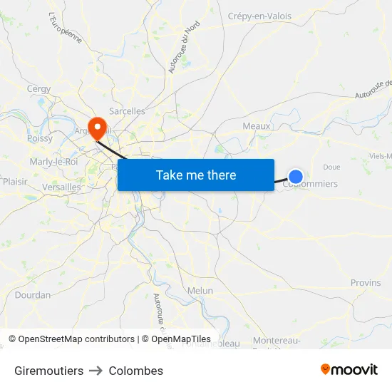 Giremoutiers to Colombes map