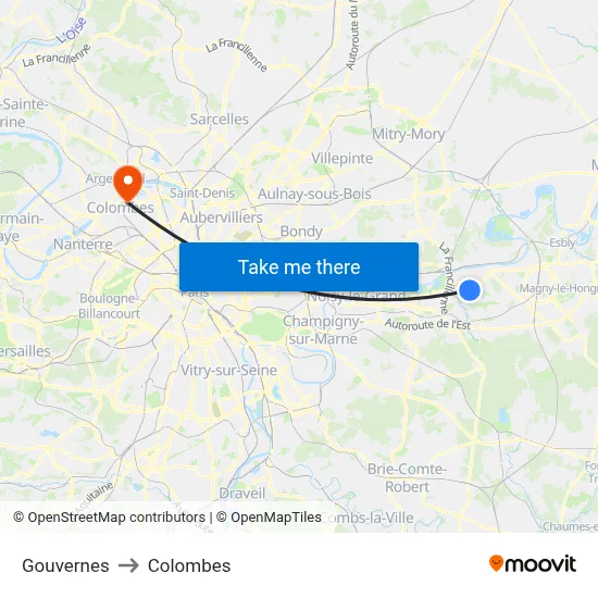 Gouvernes to Colombes map