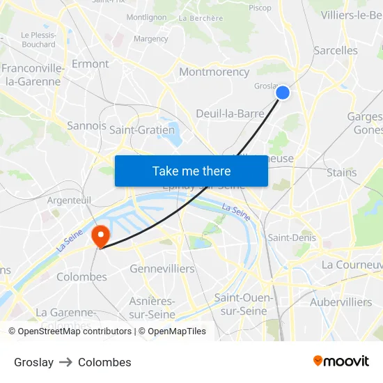 Groslay to Colombes map